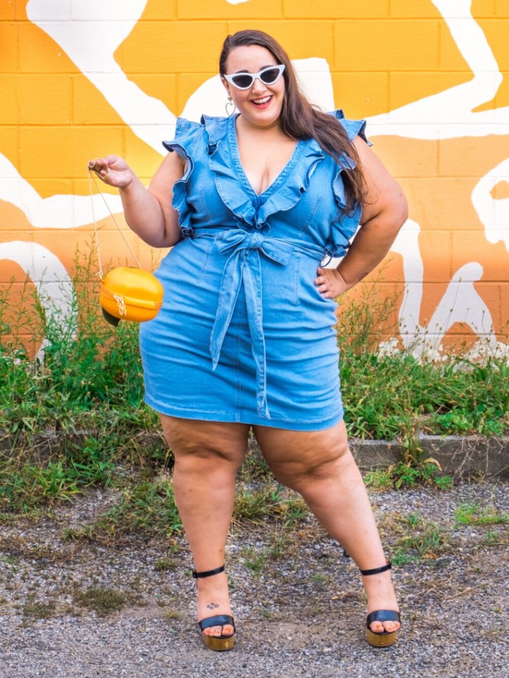 Denim Ruffle Mini Dress